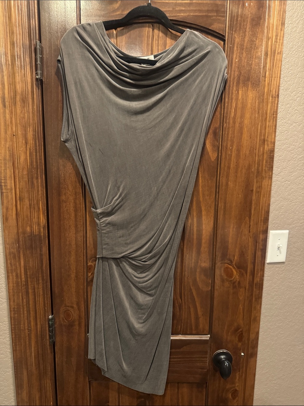 Helmut Lang Asymmetrical Draped Cowl-Neck Dress in Gray